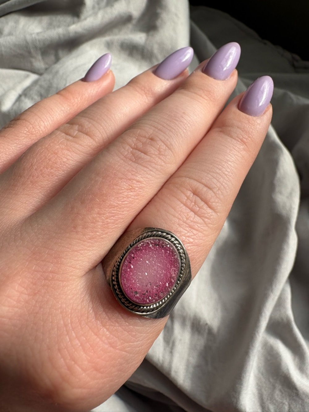 Pink Druzy Ring set in sterling silver